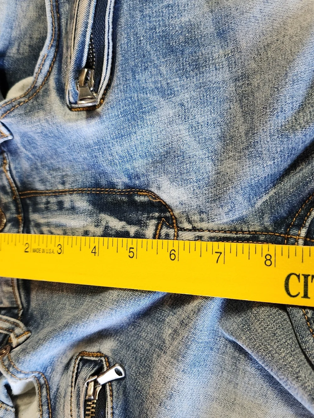 Kilogram Mens Moto Biker Jeans Light Wash Distressed Slim‎ Fit Blue Sz 34 Ribbed